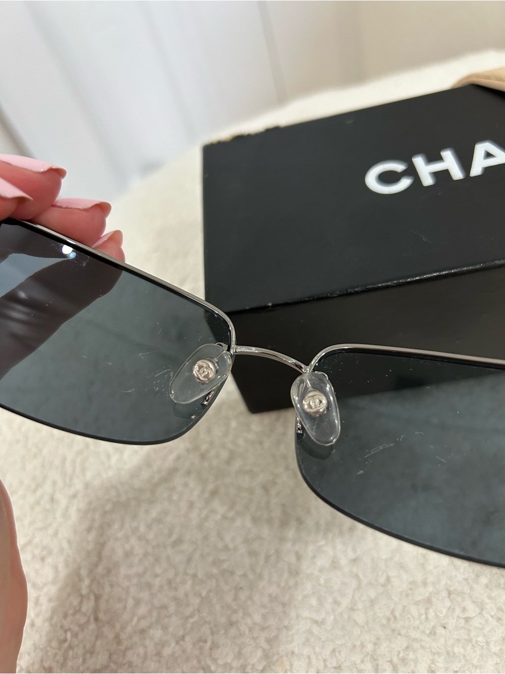 Chanel 4113 Rimless CC Logo Sunglasses Silver Gray 65-15-120 with Box & Pouch - Picture 8 of 14